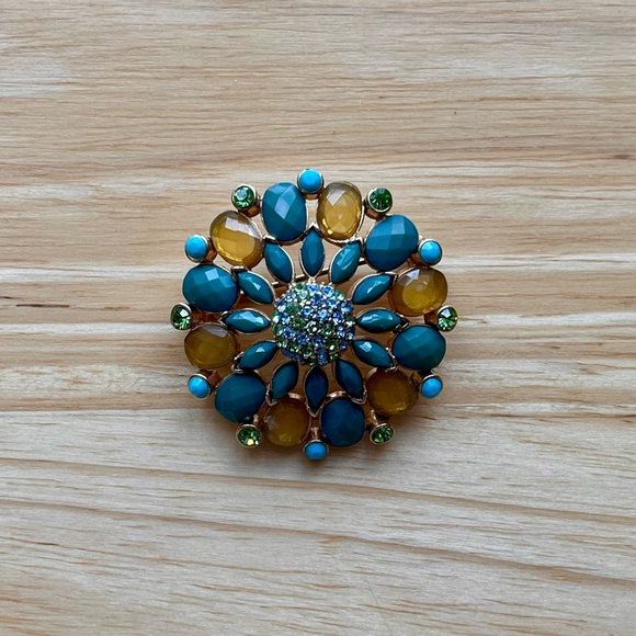 Casual Corner Blue Yellow Green Gold Gemstone Brooch Pin - Picture 2 of 4